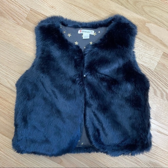 Crewcuts Reversible Faux Fur Vest Navy Blue Star Print Small Girls Kids - Picture 2 of 7